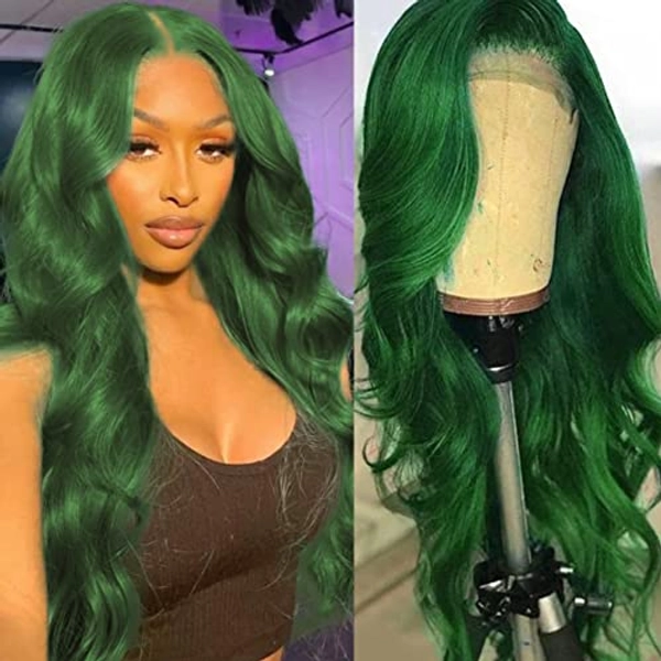 Green Lace Front Wigs Human Hair Body Wave 13x4 HD Lace Frontal Wig Pre Plucked with Baby Hair Dark Green Brazilian Lace Front Human Hair Wigs for Women Glueless 150% Density Green Colored (26 Inch, 13x4 Body Wave Lace Front Wig)
