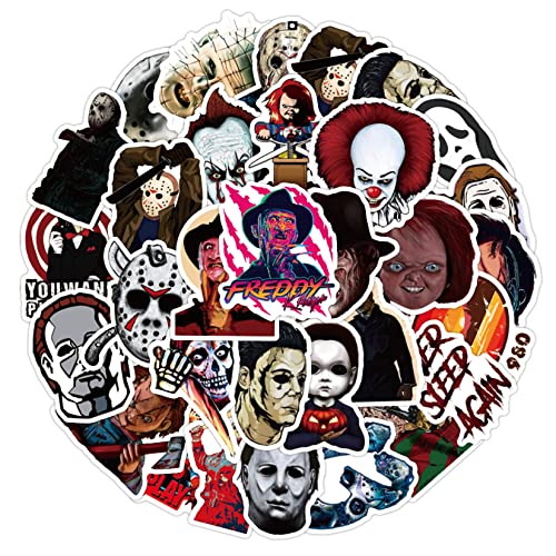 50Pcs Thriller Horror Movie Killer Role Character Stickers for Water Bottle Cup Laptop Guitar Car Motorcycle Bike Skateboard Luggage Box Vinyl Waterproof Graffiti Patches XQX - Thriller Horror Character
