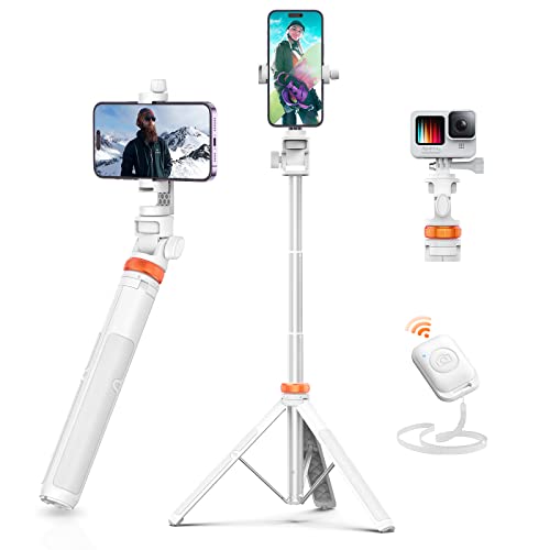 EUCOS 62" Tripod for iPhone, Newest Selfie Stick Tripod with Remote&Lightweight Phone Tripod, Solidest Portable Cell Phone Tripod for iPhone Pro Max/Android - Mineral White