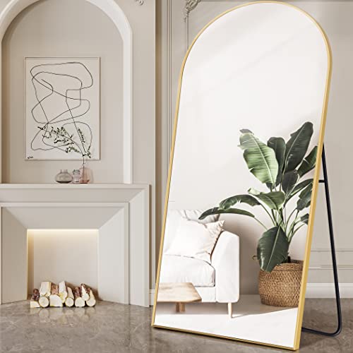 KOCUUY Oversized Arched Full Length Mirror, 76"x 34" Large Floor Mirror with Stand, Gold Arched Wall Mirror,Aluminum Alloy Frame Dressing Mirrors, Full Length Body Mirror for Bedroom Living Room - Gold - 76"x34"