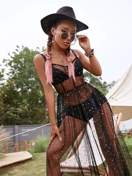 Festival Mesh Overdress  Stars Rave Beach Coverup