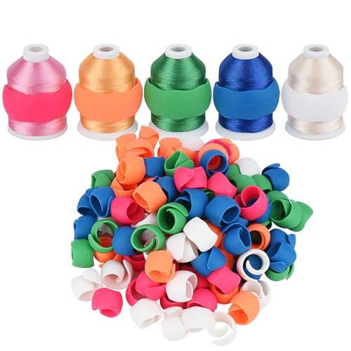 Simthread 100pcs Upgraded Thread Holder/Spool Huggers Compatible with Larger spools- Keep Thread Spool Neat&Organized for Sewing and Embroidery Machine Thread Spools - 100pcs Spool Huggers