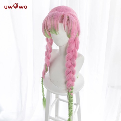 Uwowo Demon Slayer: Kimetsu no Yaiba Kanroji Mitsuri Cosplay Wig 85cm Long Pink Green Gradient Wig