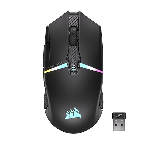 Corsair NIGHTSABRE RGB Wireless Gaming Mouse for FPS, MOBA - 26,000 DPI - 11 Programmable Buttons - Up to 100hrs Battery - iCUE Compatible - Black - NIGHTSABRE / Wireless