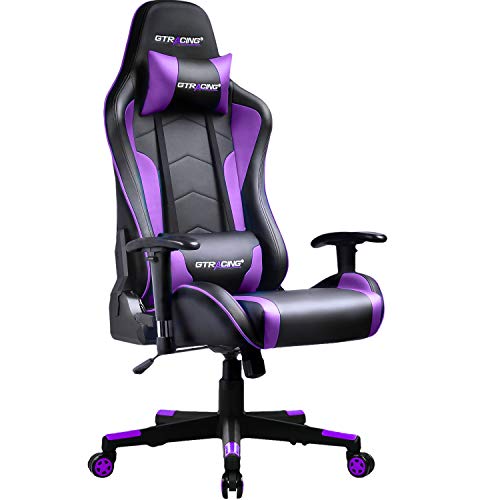 GTRACING Gaming Chair with Bluetooth Speakers Music Video Game Chair Audio Ergonomic Design Heavy Duty Office Computer Desk Chair GT890M Purple - Purple