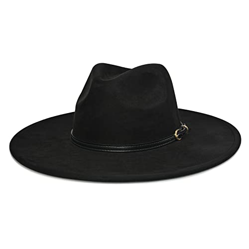 FLUFFY SENSE. Big Wide Brim Fedora Hat for Women - Nashville Outfits Western Hats Women's Felt Panama Rancher Hat - 6 3/4-7 3/8 - Vintage Black