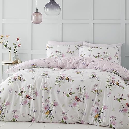 Catherine Lansfield Bedding Songbird Double Duvet Cover Set with Pillowcases Pink - Double Duvet Set - Pink