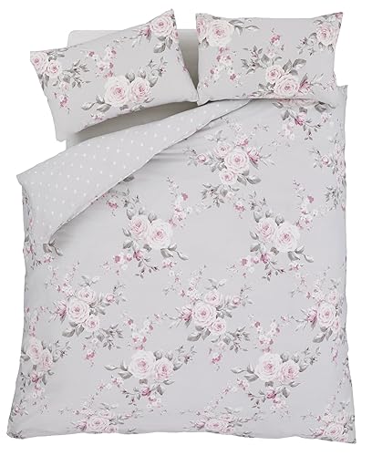 Catherine Lansfield Canterbury Easy Care, Grey, UK Double Duvet Set - UK Double Duvet Set - Grey
