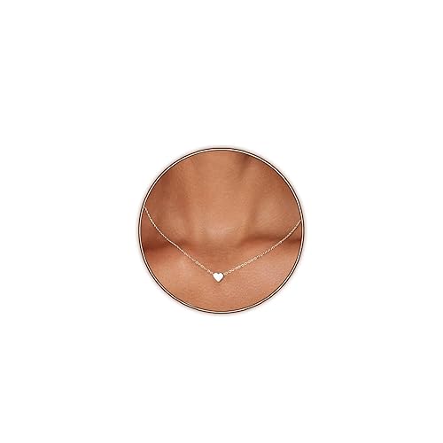 Zeffy Cute Heart Necklace 18k Gold/Silver Plated Tiny Heart Pendant Choker Necklaces Small Gold Love Heart Chain Necklace for Women Dainty Gold Jewelry Gifts for Women - Silver Tiny Heart Necklace