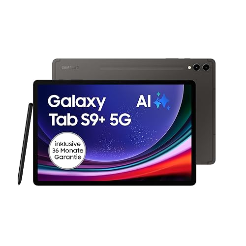 Samsung Galaxy Tab S9+ AI-Android-Tablet, 5G, 512 GB / 12 GB RAM, MicroSD-Kartenslot, Inkl. S Pen, Simlockfrei ohne Vertrag, Graphit, Inkl. 36 Monate Herstellergarantie [Exklusiv bei Amazon] - Grau - 512GB - 5G