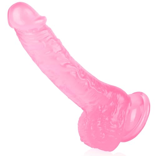 7 Inch Soft Pink Dildo, Realistic Silicone Medium Anal Dildos Stimulation Vaginal G-Spot and Anal, Safe Material Lifelike Men Penis with Strong Suction Cup, Adult Sex Toys for Women/Beginner Sexual - Pink