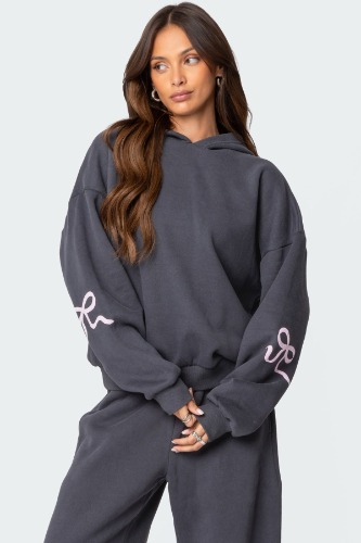 Bonney Bow Detail Hoodie | DARK GRAY / XS