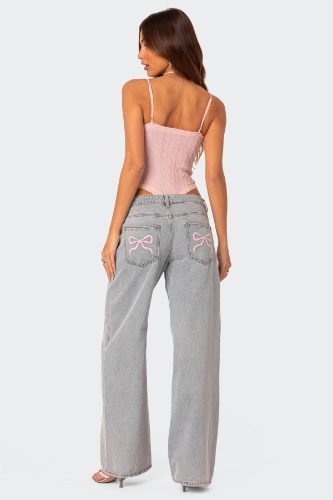 Bow Pocket Relaxed Jeans | LIGHT BLUE / XS