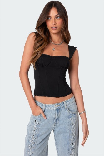 Marcella Wide Strap Mesh Corset | BLACK / S