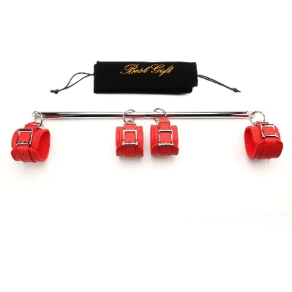 Sovyime Silver Adjustable Spreader Bar Set Expandable Workout Training Bars with 4 Fur Red Straps Exercise Fitness Strength Home Gym Gear