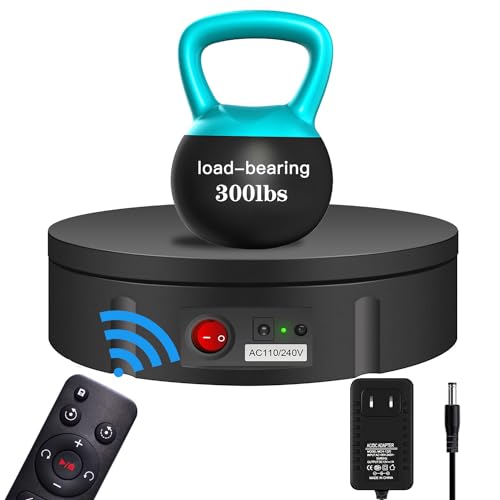 JAYEGT Motorized Rotating Display Stand, 360 Degree Electric Rotating Turntable for Photography Products Display，Live Video Show,Remote Control Angle, Speed (Black, 11.8inch / 300Lbs Load,Wired) - Black - 11.8inch / 300Lbs Load ,Wired