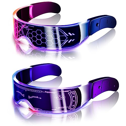 Tanganan LED Visor Glasses, 2pcs LED Light Up Glasses Neon Luminous Glasses 7 Color 5 Modes Cool LED Glasses for Adult - Style1