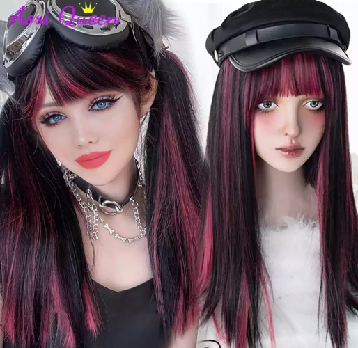 wig black and pink