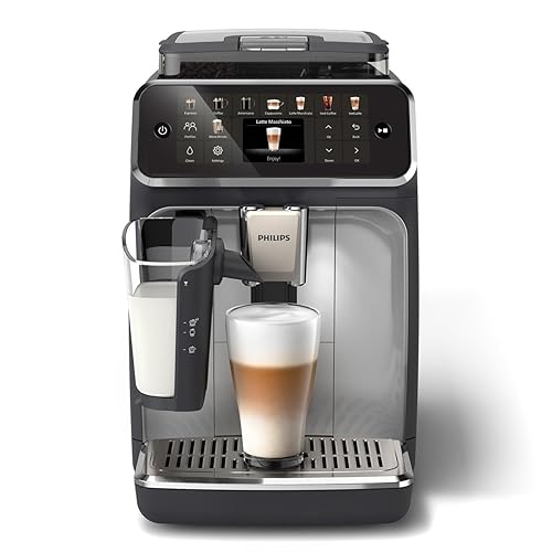 PHILIPS 5500 Series Fully Automatic Espresso Machine – 20 Hot & Iced Coffees, Quick-to-Clean LatteGo Milk System, 40% quieter with SilentBrew, QuickStart, Black and Silver (EP5546/70)