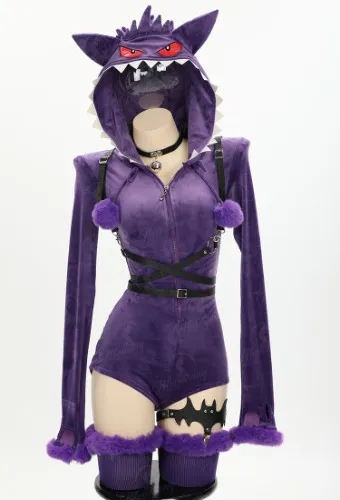 Women PM Derivative Bodysuit - Purple Hooded