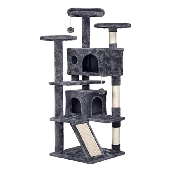 Topeakmart 55 inches Multi-Level Cat Tree Cat Condo with Scratching Posts Kittens Activity Tower Pet Play House Furniture