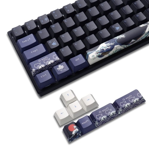 PBT Keycaps 60 Percent, Great Wave Off Kanagawa Japanese Keycaps, DYE-Sub Custom Keycaps Set, Cherry Profile Keycaps for 61/64/66/68 Cherry Gateron MX Switches Mechanical Keyboard, 78 Key Set - Great Wave Off Kanagawa 78