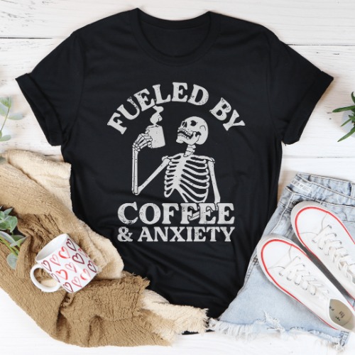 Fueled By Coffee & Anxiety Tee - Black Heather / 3XL