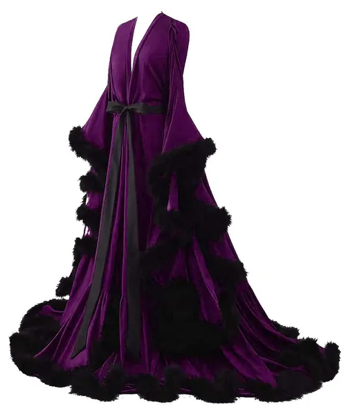 yinyyinhs Feather Bridal Robe Lingerie Robe Nightgown Bathrobe Sleepwear YY293 - XX-Large Plum-black