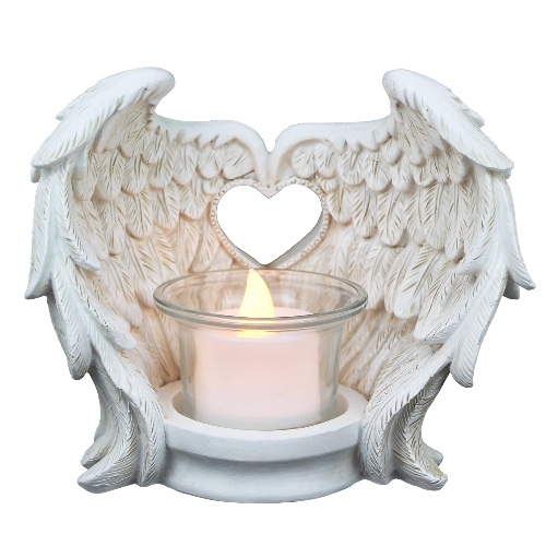 Norrclp Angel Wings Tealight Candle Holders, Prayer Candle Holder Memorial Gifts Angel Wings Home Decor (LED Tea Light and Cup Included) - White Wings