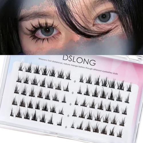 DSLONG Manga Lash Individual Lashes Cluster Lashes Natural Look Lash Extension Kit 3D Cosplay Eyelash Cluster Extensions Reusable (A05)