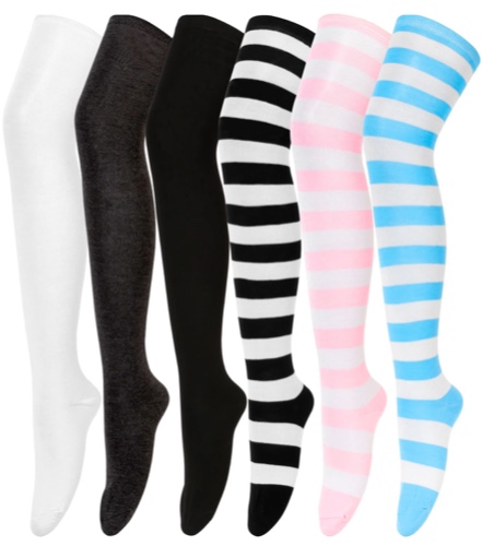 Dimore Womens Thigh High Socks Over the Knee High Striped Stocking Leg Warmer Long Socks for Daily Wear Cosplay Kawaii Socks - Multicolor1 One Size