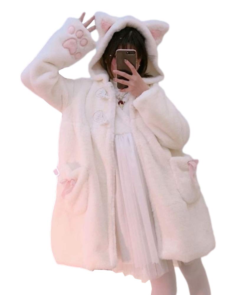 BZB Kawaii Anime Cute Rabbit Ears Hooded For Women Sweet Lovely Plush Velvet Lolita Warm Coat Jacket Parka