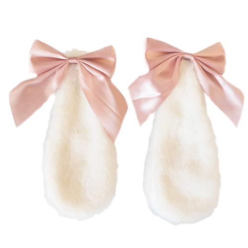 White Puppy Ears Hair Clips with Pink Bow