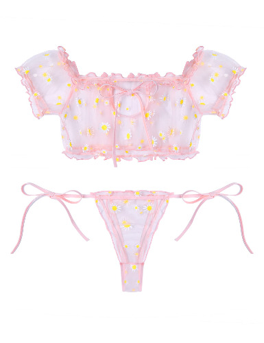 Chemise Ruffle Lingerie Set - Pink