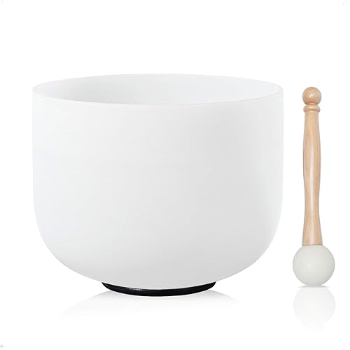 CVNC 8 Inch B Note Crown Chakra Frosted Quartz Crystal Singing Bowl with Mallet & O-ring Sound Healing Music Instrument - 8 Inch - B Note