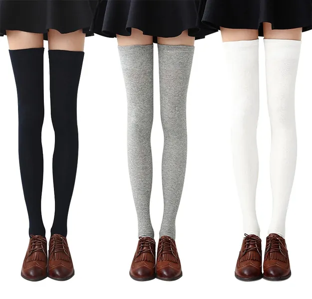 Womens Thigh High Socks Cotton Striped Over the Knee Socks Long Knee High Socks for Women