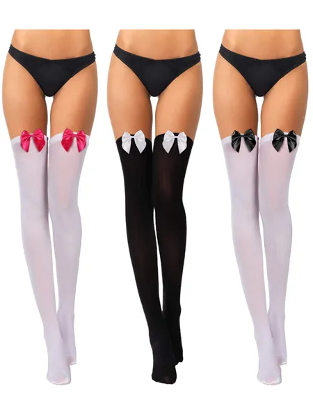3 Pairs Women Bow Lace Thigh High Stockings Over The Knee Socks for Halloween Valentine's Day Dress Daily Favors