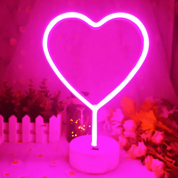 VIFULIN Neon Heart Light Led Heart Light Pink Heart Lights, Light up Heart Neon Lamps with Base, USB/Battery Powered Heart Led Light, Heart Decor Pink Neon Light Heart Night Light Heart Lamp(Pink)