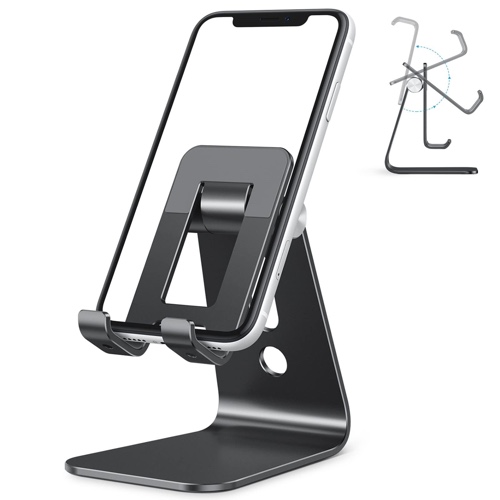 Cell Phone Stand, OMOTON Adjustable Aluminum Desktop Cellphone Tablet Stand Holder for Cellphones, E-Readers, Black