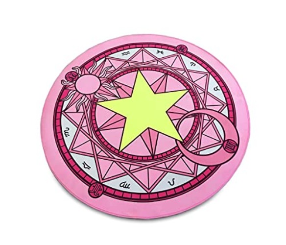 Roffatide Anime Cardcaptor Sakura Round Area Rug for Girls Blanket Rug Floor Mats Pink Magic Circle Carpet 100x100 cm - Round diameter: 3.28ft=39.4in=100cm - Pink