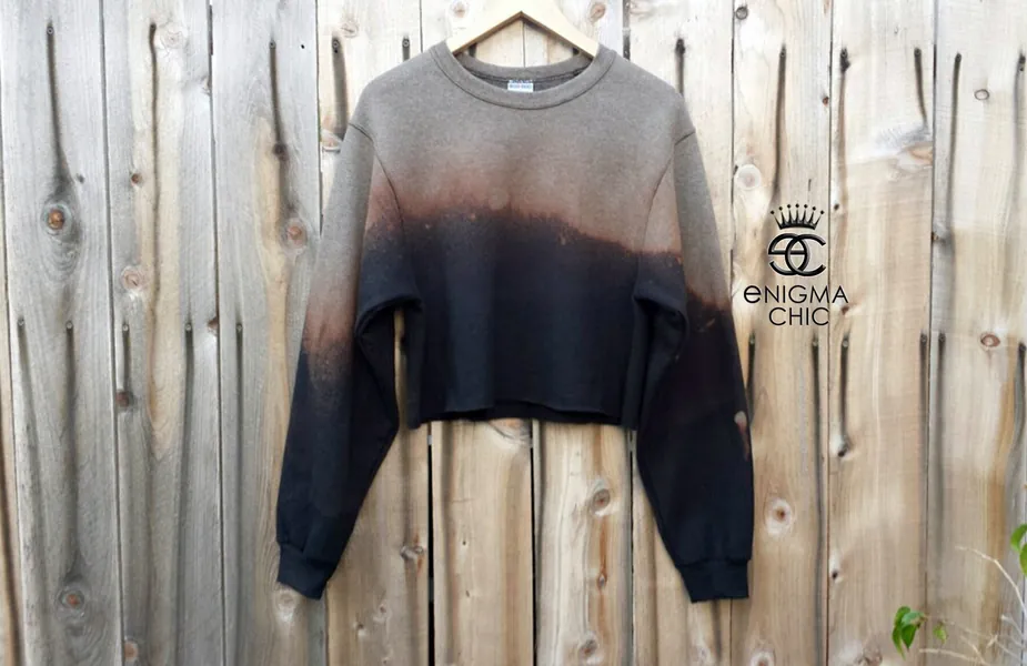Boho Ombré Crop Sweatshirt, Custom One of a Kind Crop Sweatshirt, Distressed Crop Sweatshirt handmade by Enigma Chic