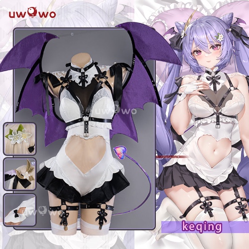 Uwowo Genshin Impact Fanart: Keqing Heart Succubus Restrained Devil Halloween Cosplay Costumes - 【In Stock】Wing+Tail