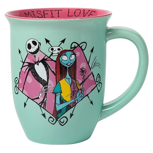 Silver Buffalo Disney Nightmare Before Christmas Jack and Sally Misfit Love Wide Rim Ceramic Mug, 16 Ounces - 16oz Jack and Sally Misfit Love