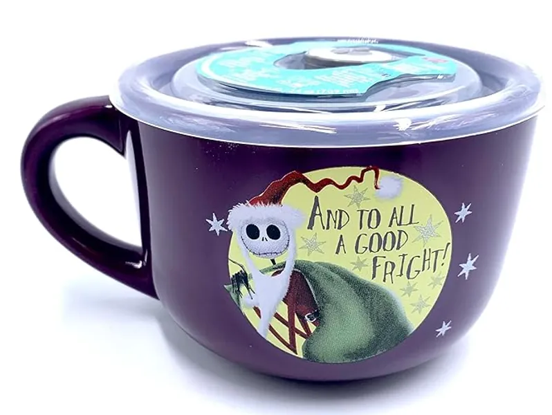 Silver Buffalo Disney The Nightmare Before Santa Jack - And To All A Good Frieght - 24 oz. Soup Mug with Vented Lid | Bowl for Ice Cream, Cereal, Beverages