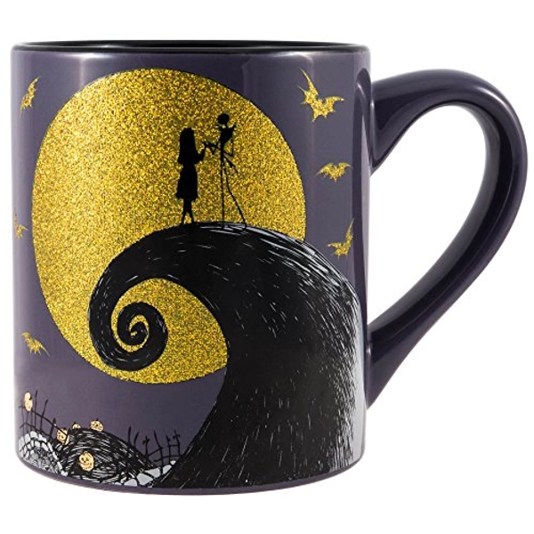 Silver Buffalo Disney Nightmare Before Christmas Jack and Sally Moon Scene Glitter Ceramic Mug, 14 Ounces