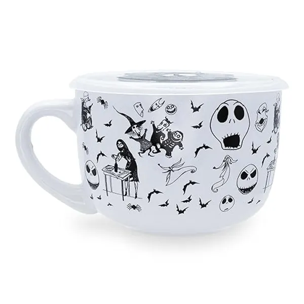 Disney The Nightmare Before Christmas Scary Citizens Ceramic Soup Mug With Vented Lid | Bowl For Ice Cream, Cereal, Beverages