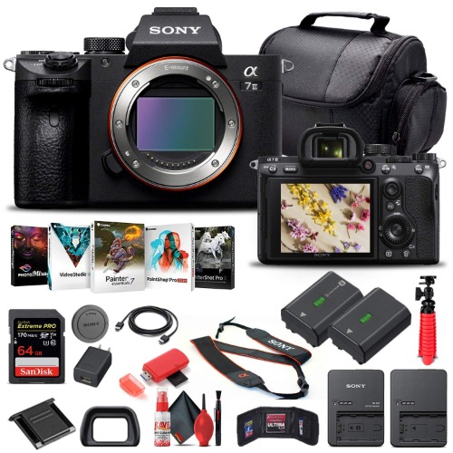 Sony Alpha a7 III Mirrorless Digital Camera (Body Only) (ILCE7M3/B) + 64GB Memory Card + NP-FZ-100 Battery + Corel Photo Software + Case + External Charger + Card Reader + HDMI Cable + More (Renewed)