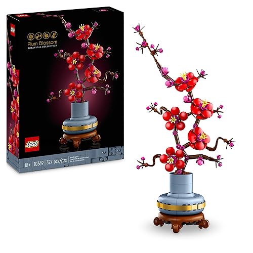 LEGO Botanicals Plum Blossom Set For Adults - Artificial Flowers for Indoor incl. a Buildable Flowerpot - Home Office Decor Display Piece - Botanical Collection Gift for Women and Men - 10369
