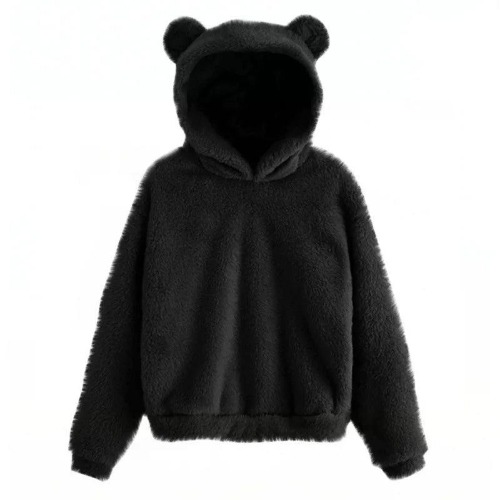 Snuggle Bunny: Adorable Plush Hoodie - Black / XXL