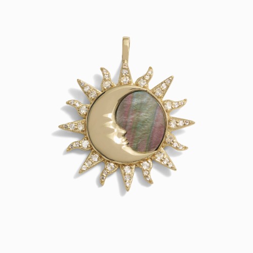 Sun & Moon Black Mother of Pearl Amulet - 14K Yellow Gold Vermeil